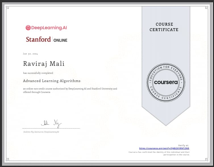 Machine Learning specialization: Advanced Learning Algorithms