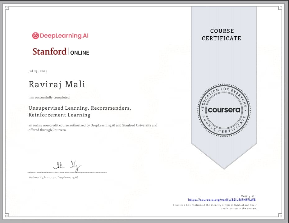 Machine Learning specialization: Unsupervised Learning: Recommenders & Reinforcement Learning